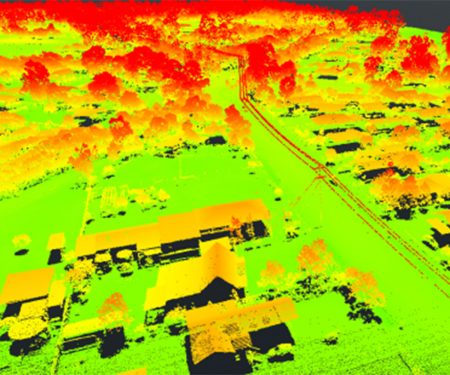 LiDAR image of houses and trees